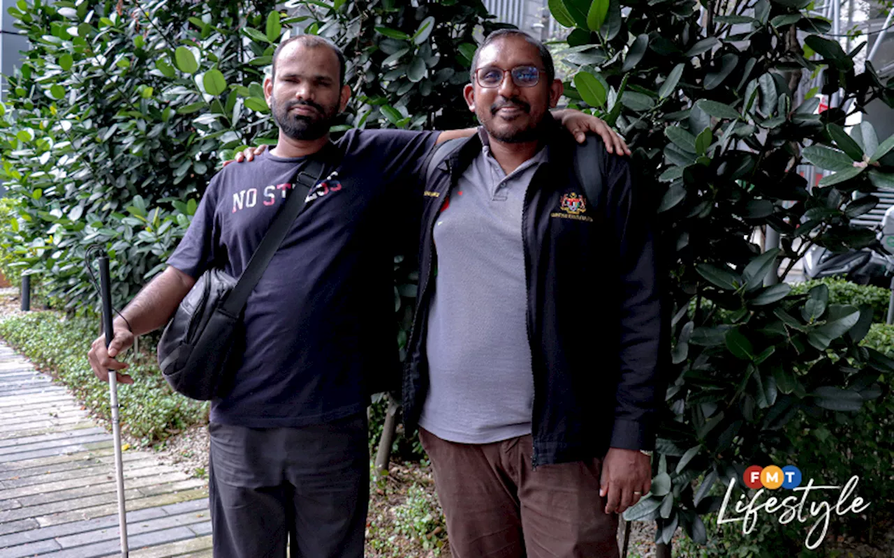 Visually impaired man and guide go on a hike to remember