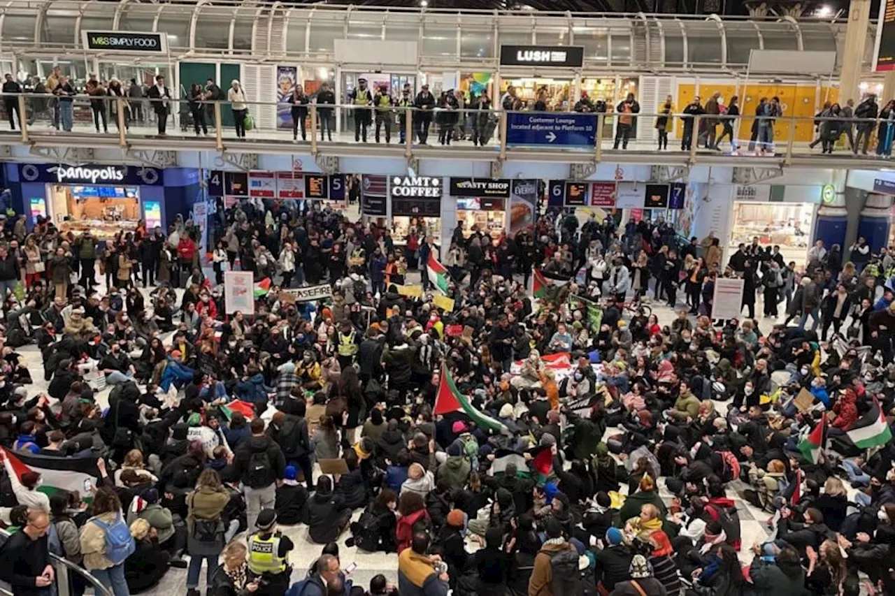 Pro-Palestinian activists stage sit-in at London’s Liverpool Street station