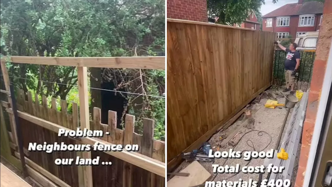 Homeowners build 'hazardous fence on neighbours' land' so couple spend £400 to build a bigger one to block...