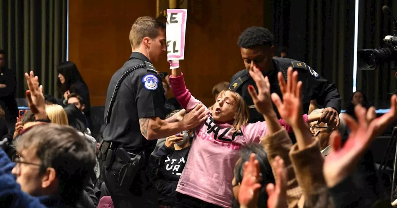 Pro-Palestine supporters storm US hearing on £100 billion Israel aid