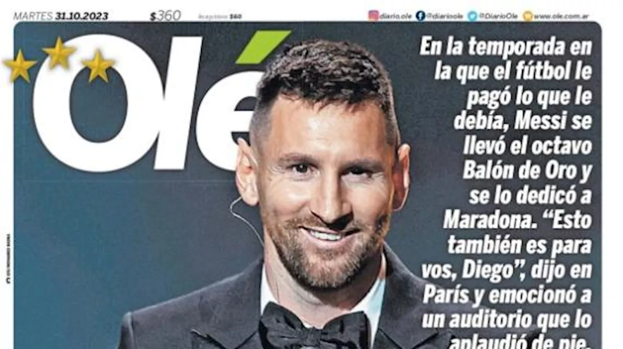 Messi vince il Pallone d'Oro ancora una volta, Olé lo celebra così: 'Le 8'