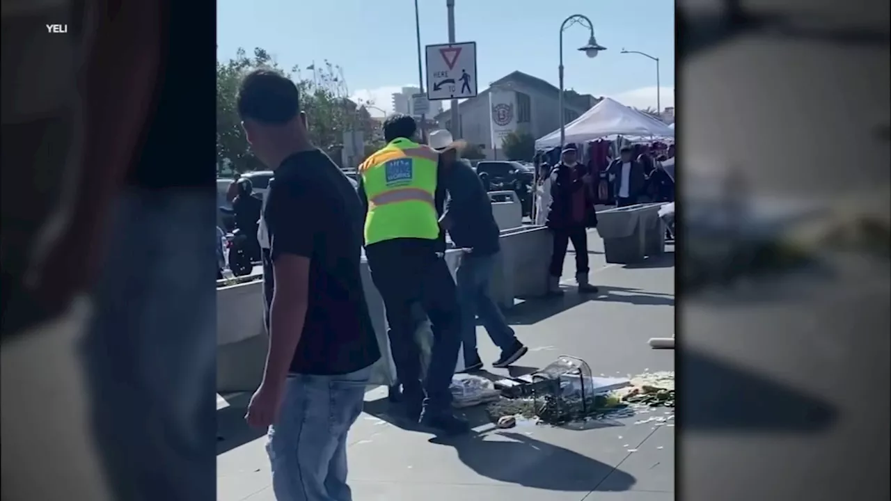 Video shows San Francisco city worker knocking over hot dog vendor's cart