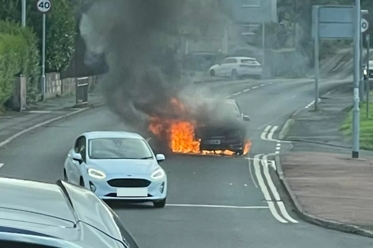 Car bursts into flames in middle of busy Glasgow road