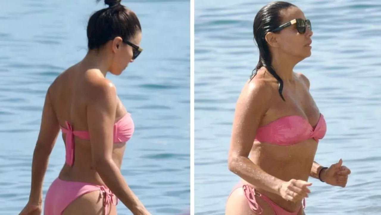 Eva Longoria sizzles in hot pink strapless bikini on Spanish beach