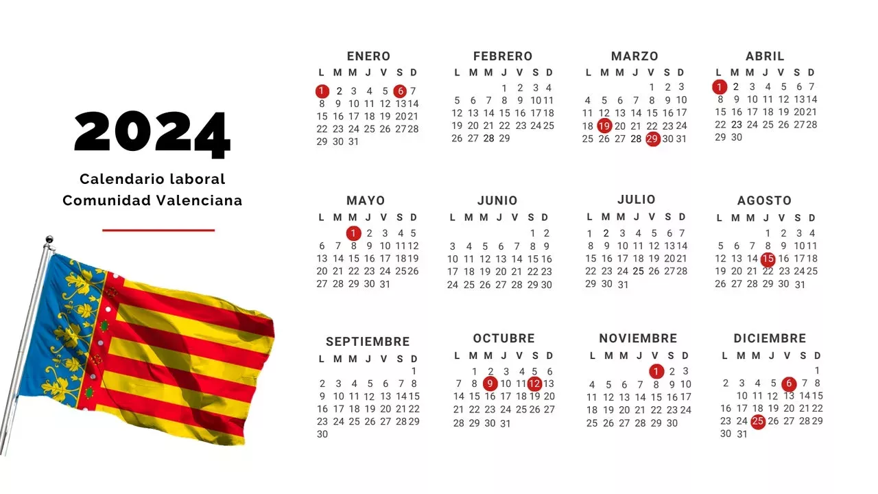 Calendario Laboral de la Comunidad Valenciana 2024 todos los días