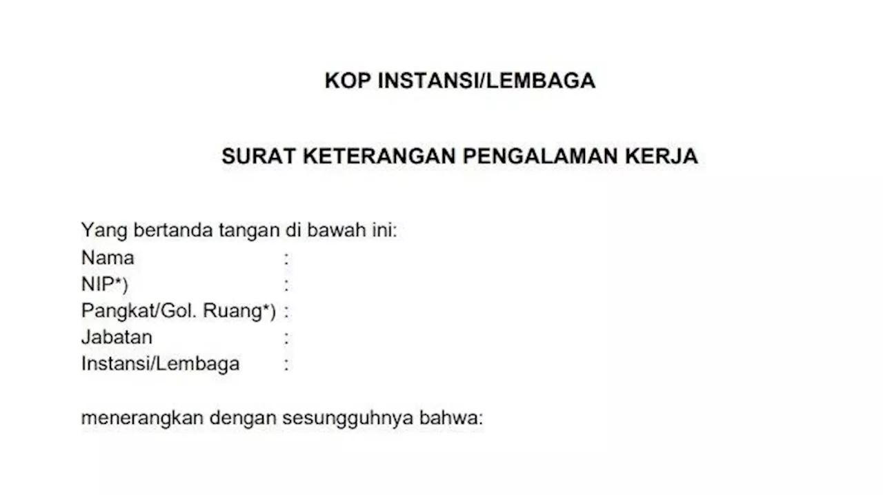 Contoh Surat Keterangan Pengalaman Kerja untuk Daftar PPPK 2023