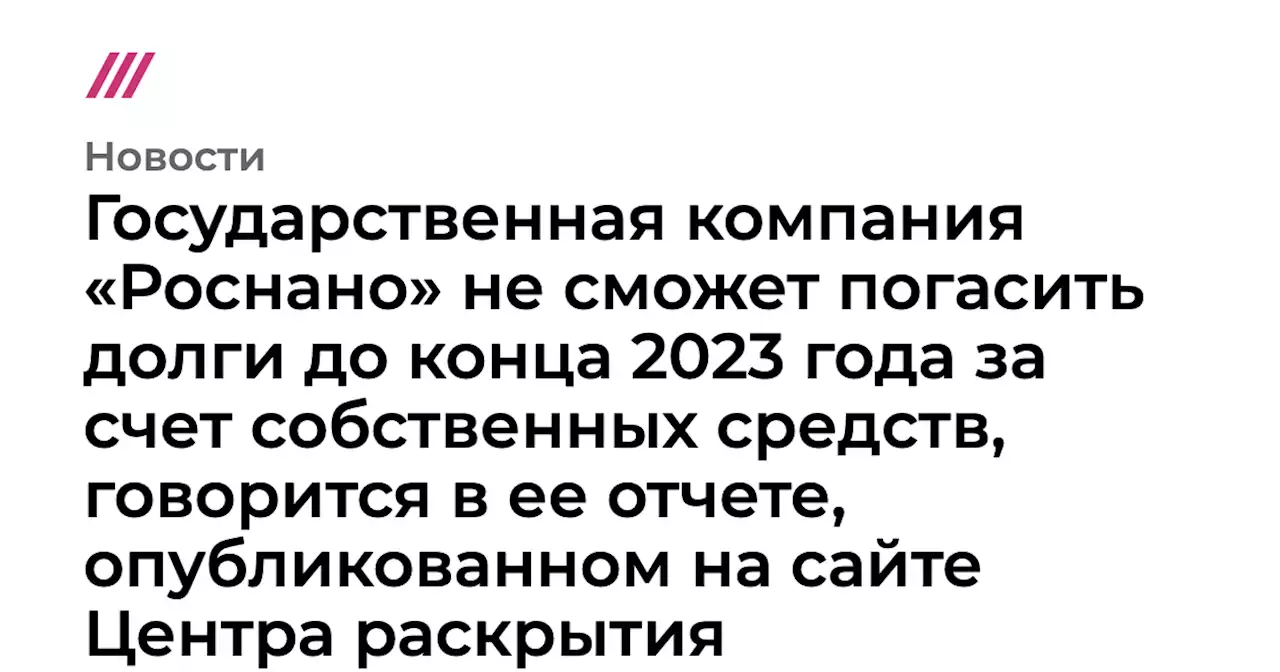 «Роснано» предупредила о риске банкротства