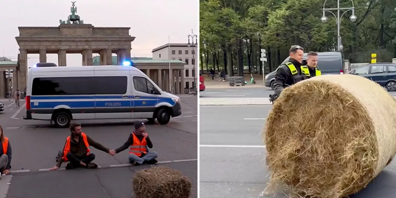 Letzte Generation will Straße mit Heuballen blockieren - Polizei geht dazwischen