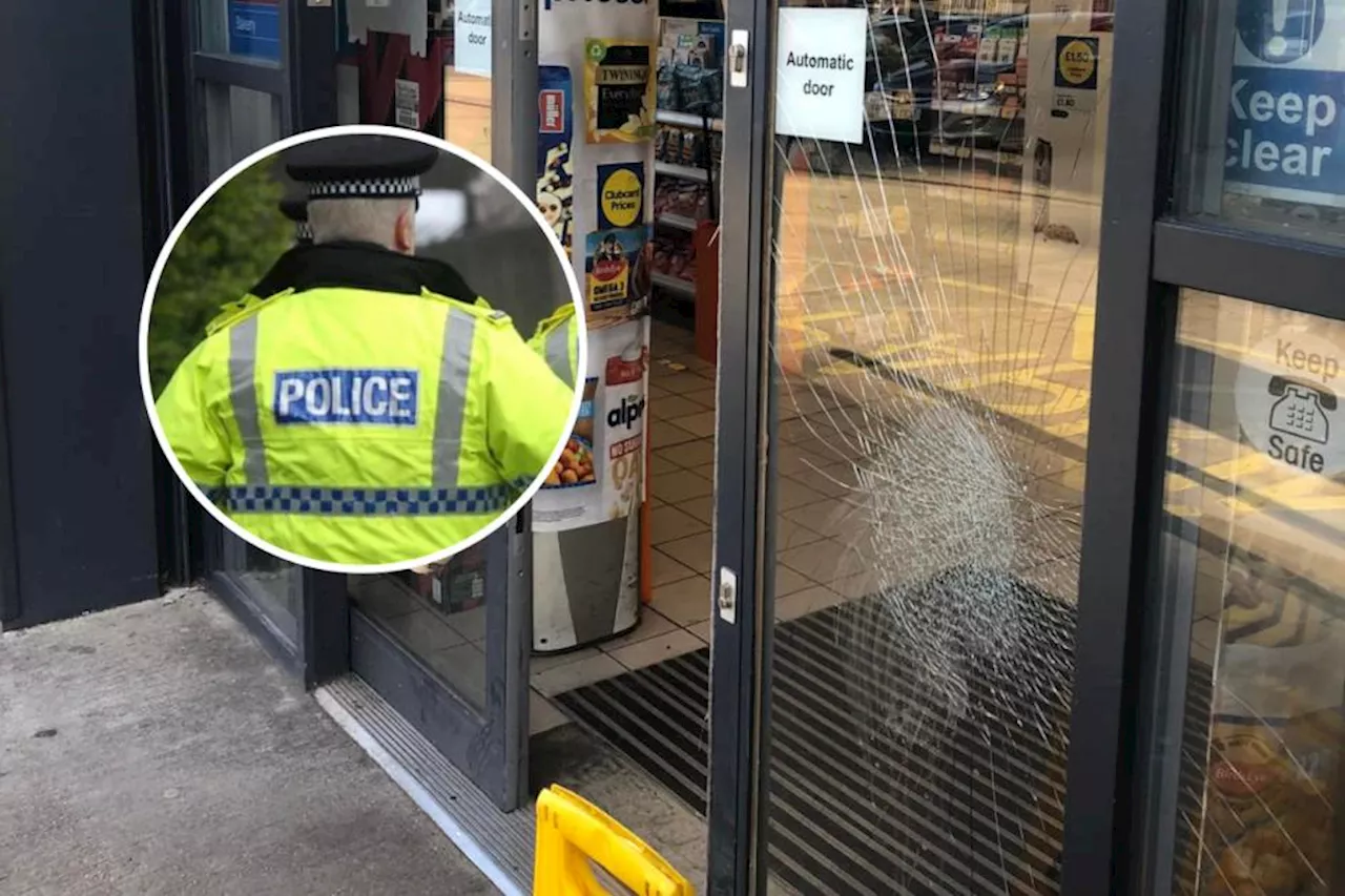 Door smashed in Tesco Express, Prestwick Road, South Oxhey