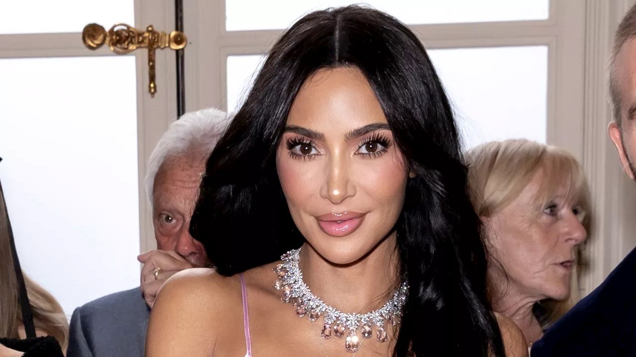 Kim Kardashian Wore the Tiniest Blinged-Out Bra With Satin Gucci PJs — See Photos