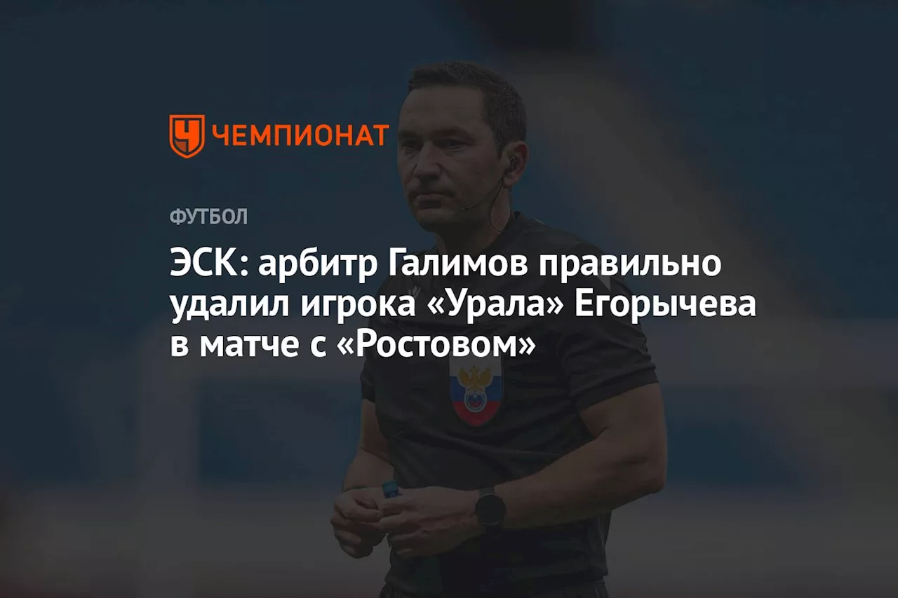 ЭСК: арбитр Галимов правильно удалил игрока «Урала» Егорычева в матче с «Ростовом»