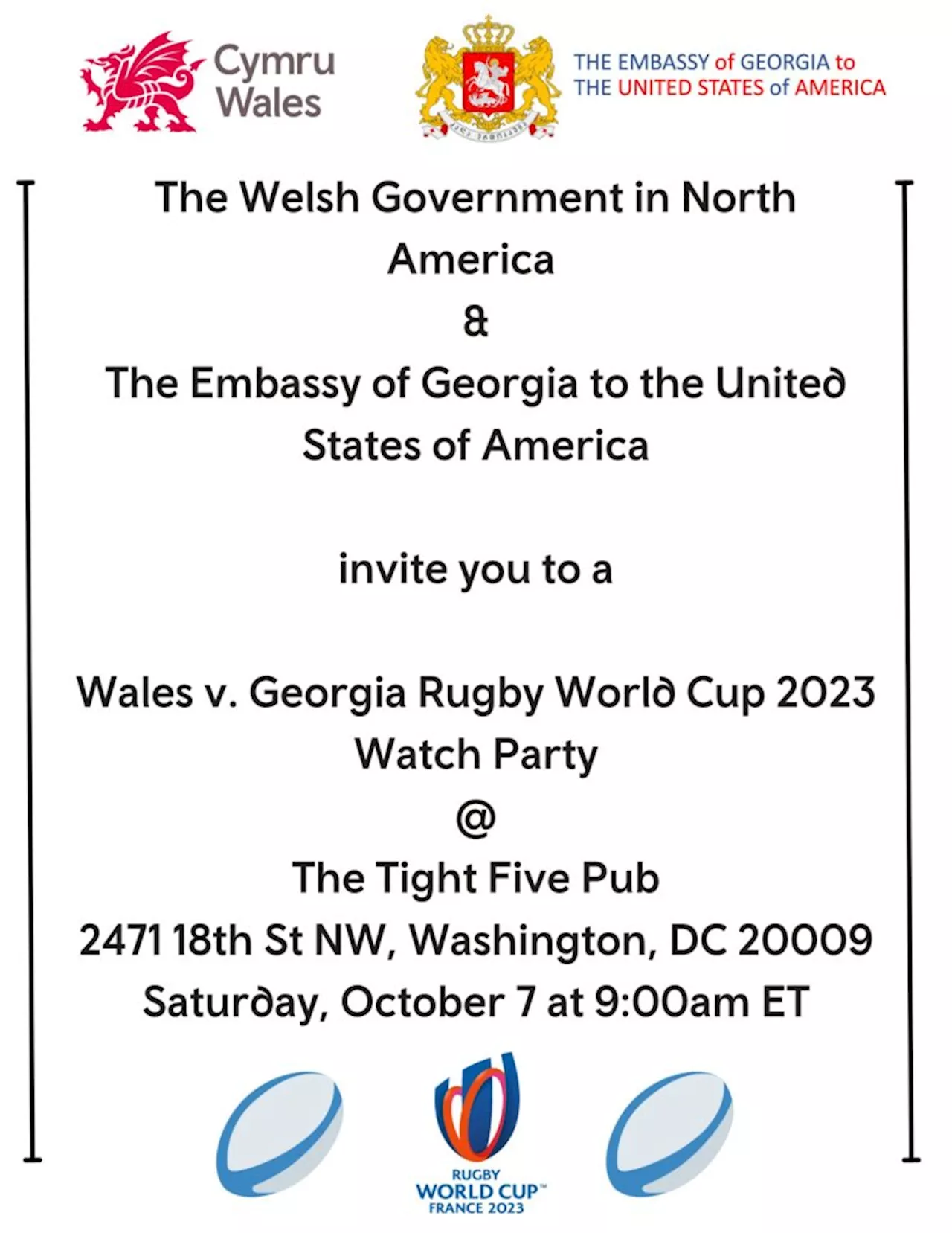 Rugby Fans – Come watch the Wales v Georgia at Tight Five Pub Saturday