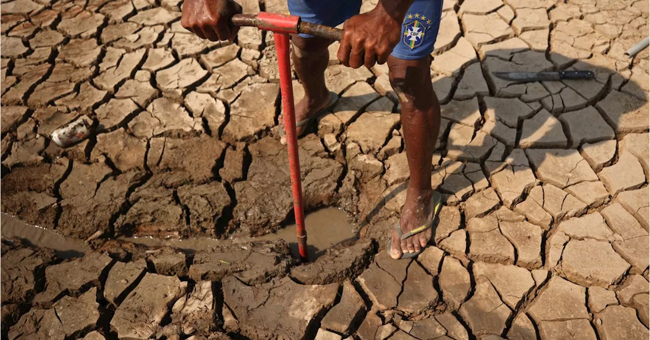 Amazon drought strands floating Brazilian village on lake turned into mud