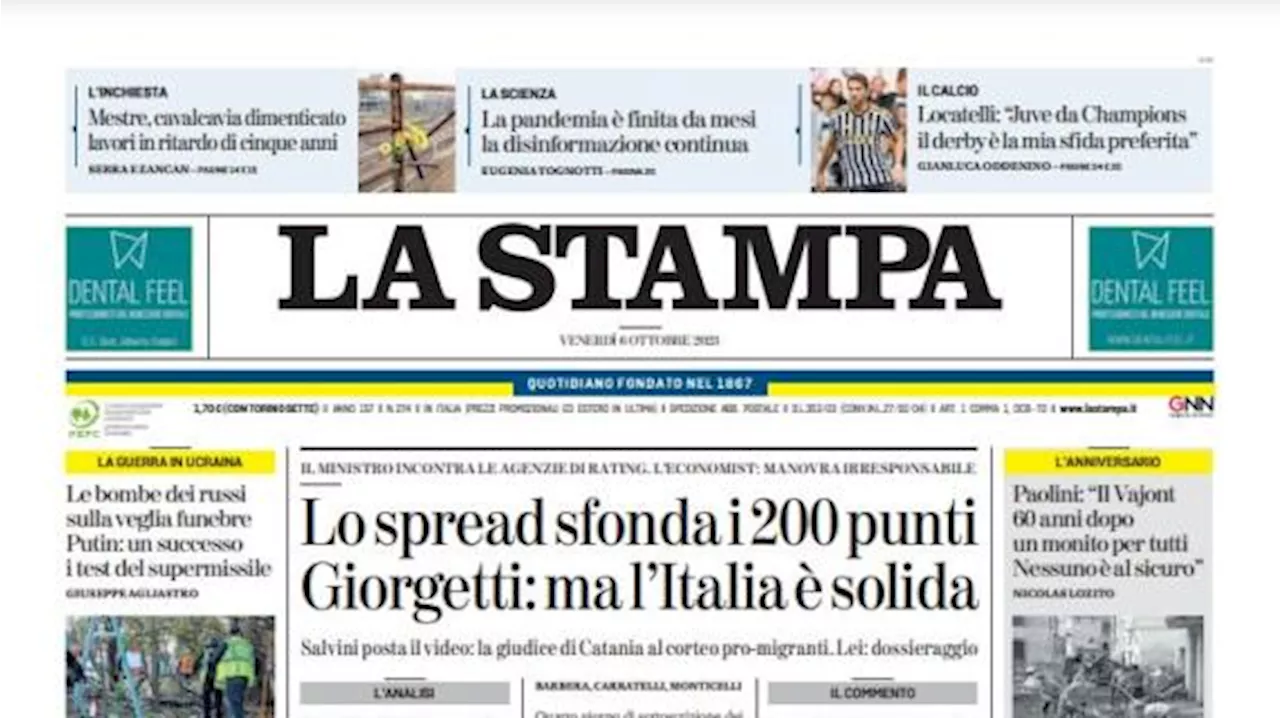 La Stampa apre con Locatelli: 'Juve da Champions, il derby la mia partita preferita'