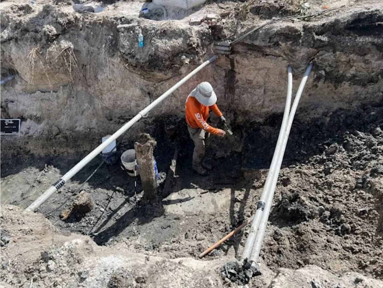 Section of 19th-century boat uncovered by construction crews during downtown St. Augustine road project