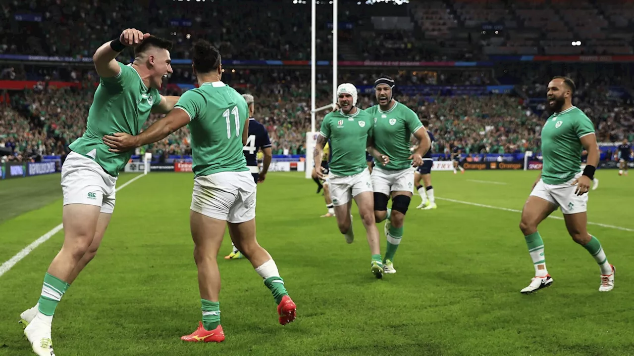 Ireland blitzes Scotland to set up Rugby World Cup quarterfinal with New Zealand