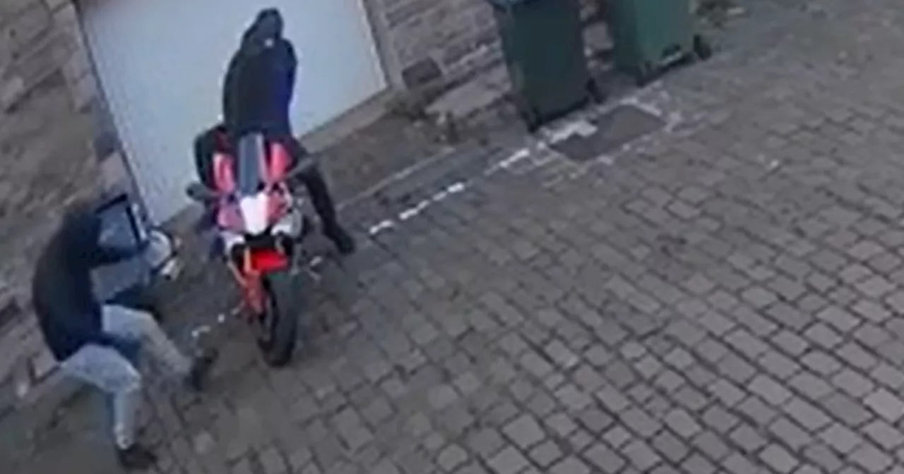 Masked thieves caught on CCTV stealing £15k motorbike from plush Scots street