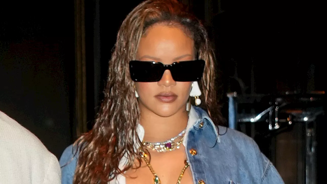 Rihanna Expertly Combines Double Denim With the Exposed Bra Trend