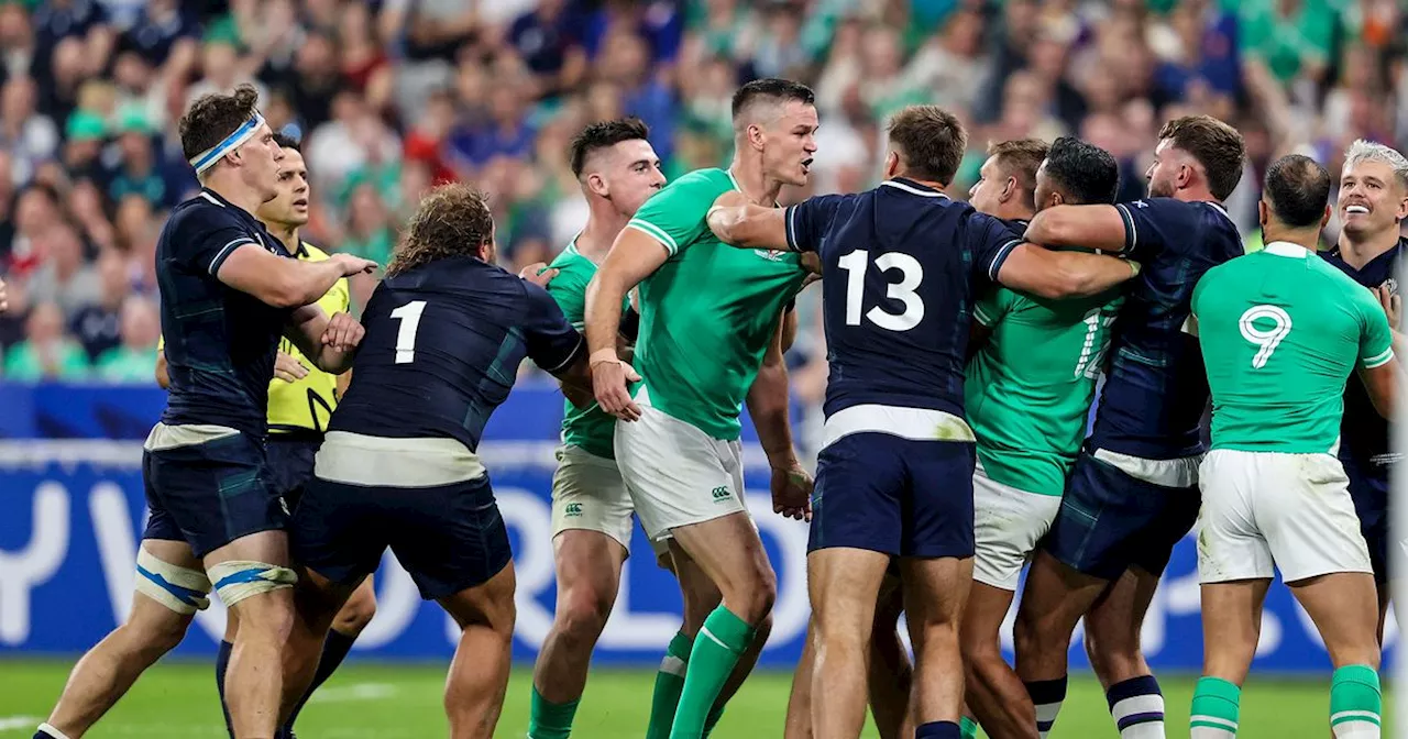 Ireland and Scotland players clash as tempers flare during Rugby World Cup clash