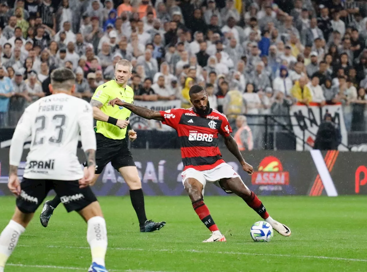 Gerson faz golaço, mas Flamengo cede empate ao Corinthians e segue distante do líder