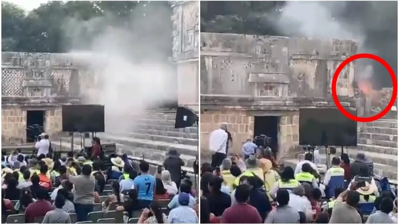 VIDEO: Así fue el susto de AMLO por corto circuito en evento de Yucatán