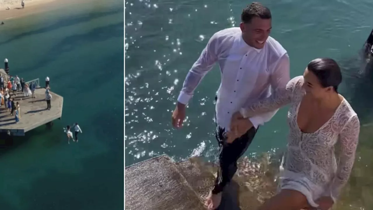 NRL power couple Adam Elliott and Millie Boyle celebrate wedding with epic pier jump