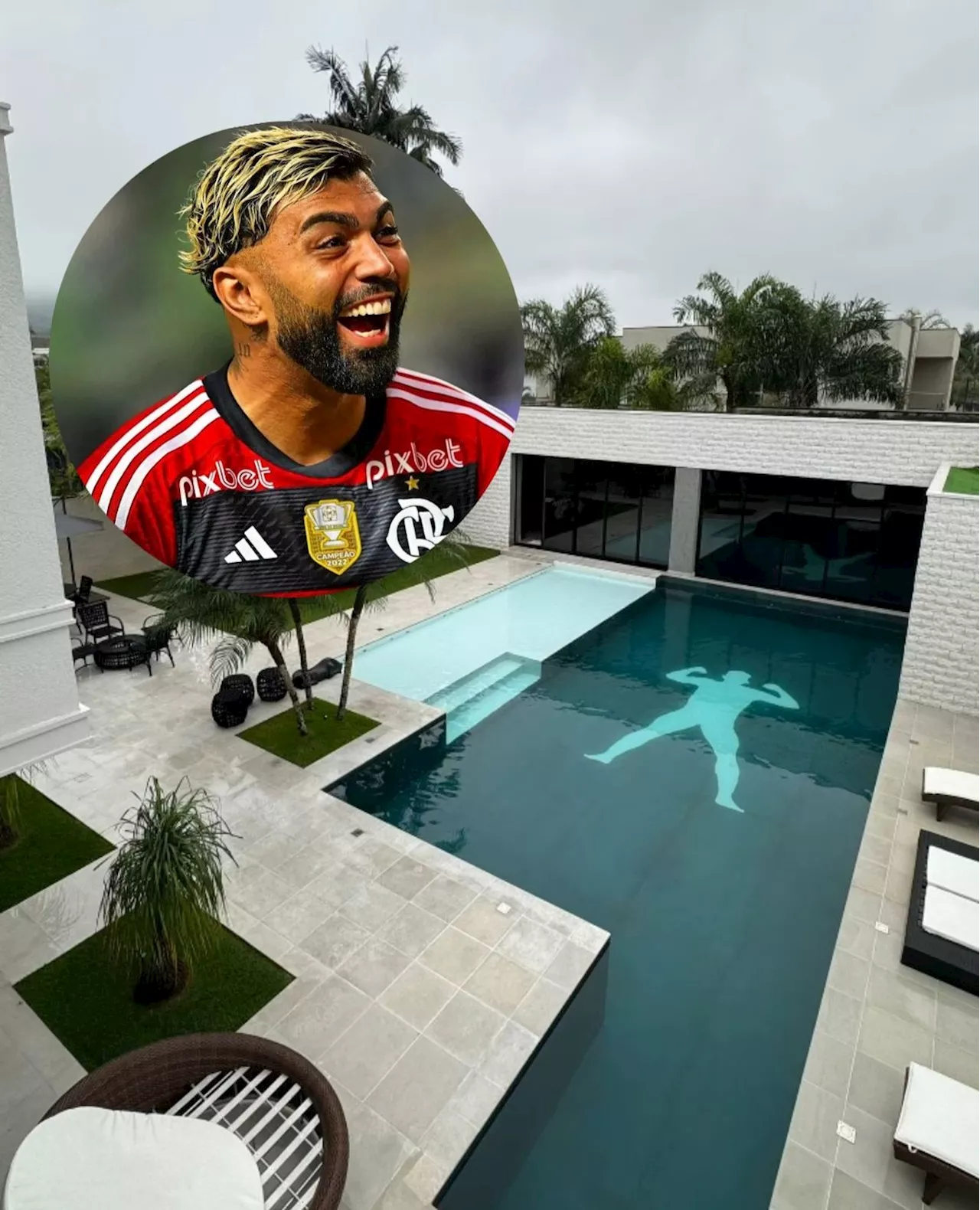 Gabigol curte domingo de folga e mostra piscina personalizada da sua mansão no Guarujá, SP