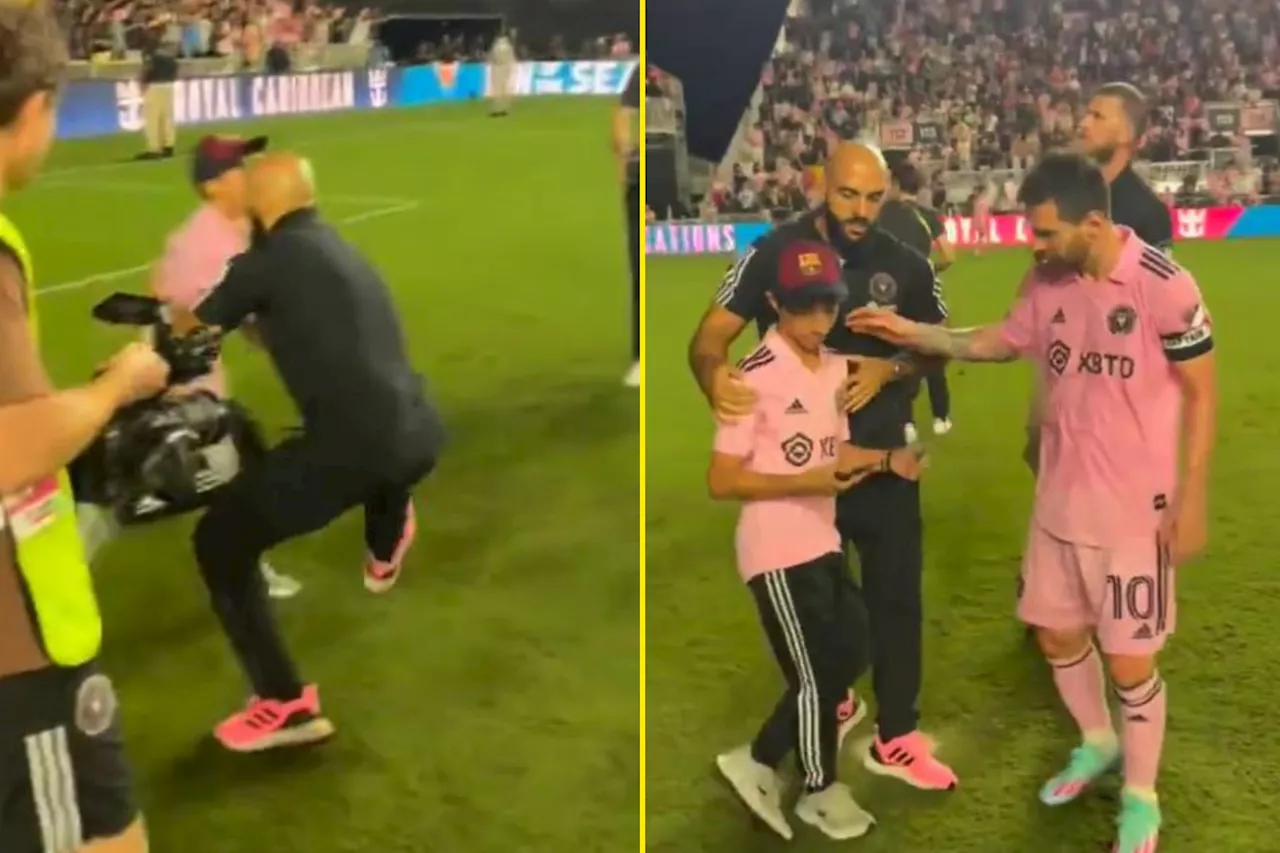 Lionel Messi’s bodyguard grabs young fan before he gets to Inter Miami star but then leads him over for s...