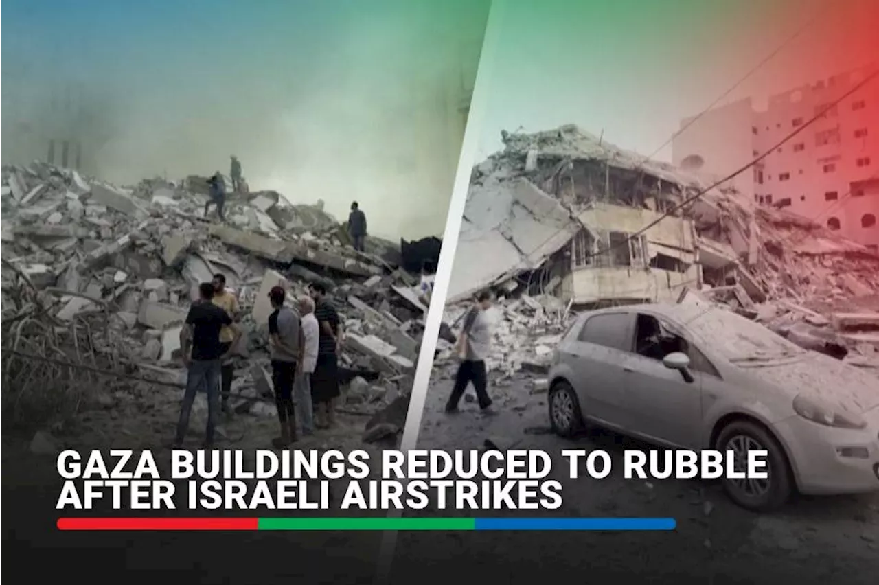 Gaza buildings reduced to rubble after Israeli airstrikes