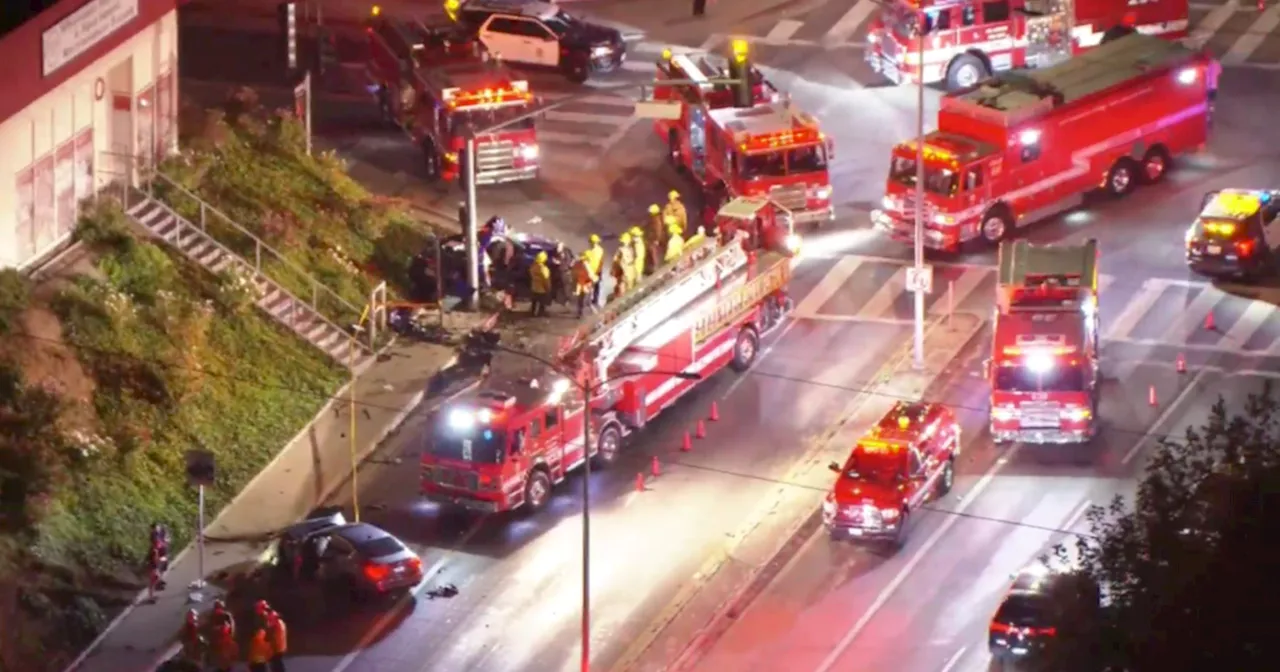 Violent two-car crash leaves three hospitalized in Van Nuys