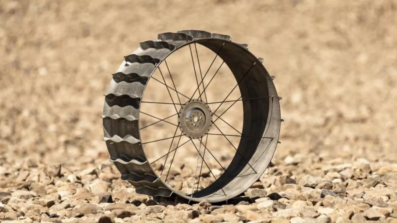 This 3D-printed Moon rover wheel using additive manufacturing