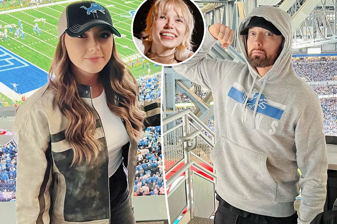 Eminem makes rare appearance with kids Hailie Jade, Stevie at Detroit Lions game