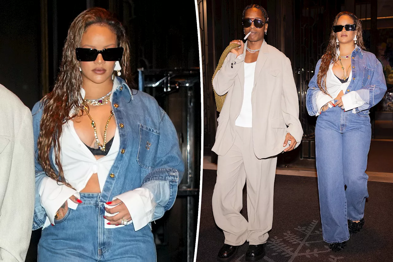 Rihanna pairs double denim with a peekaboo bra for A$AP Rocky date night