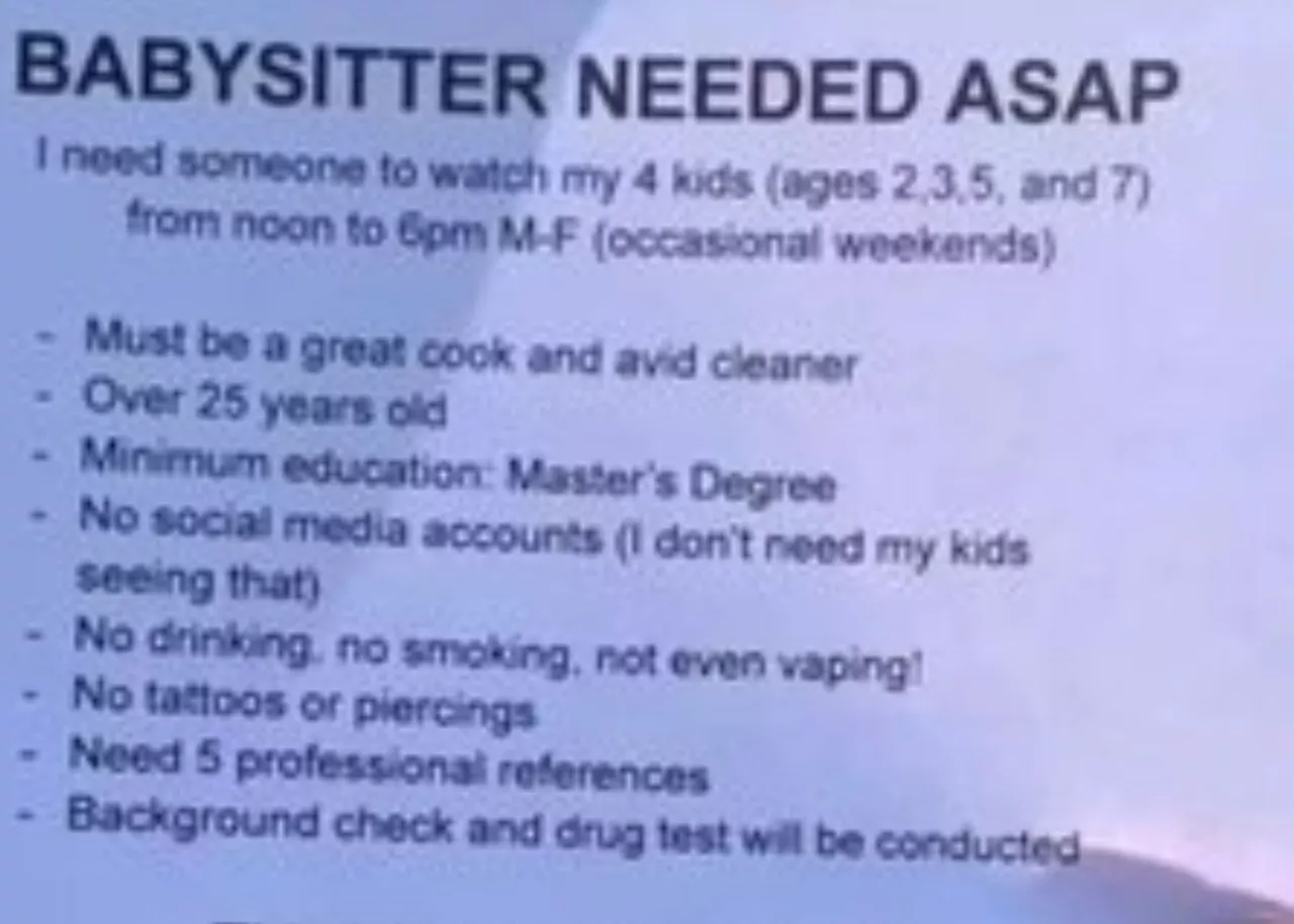 ‘Do it yourself’: Mom called out for ‘ridiculous’ demands on babysitter ad