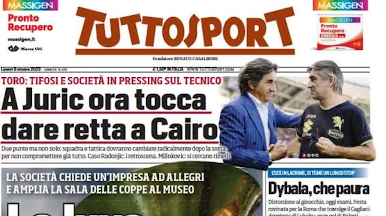 L'apertura di Tuttosport: 'La Juventus chiede uno sforzo a Max: ampliata la sala trofei'