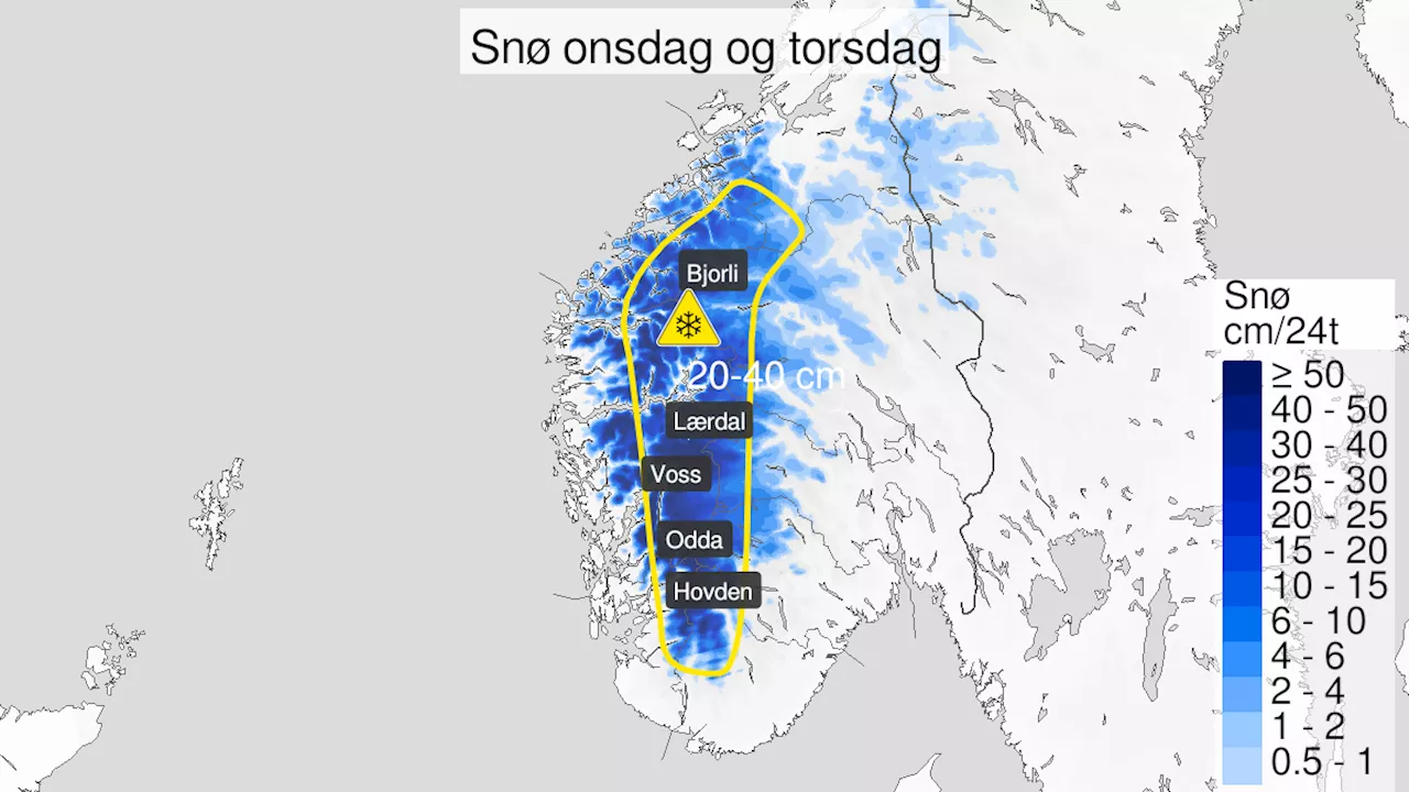 Farevarsel for snø i store deler av Norge