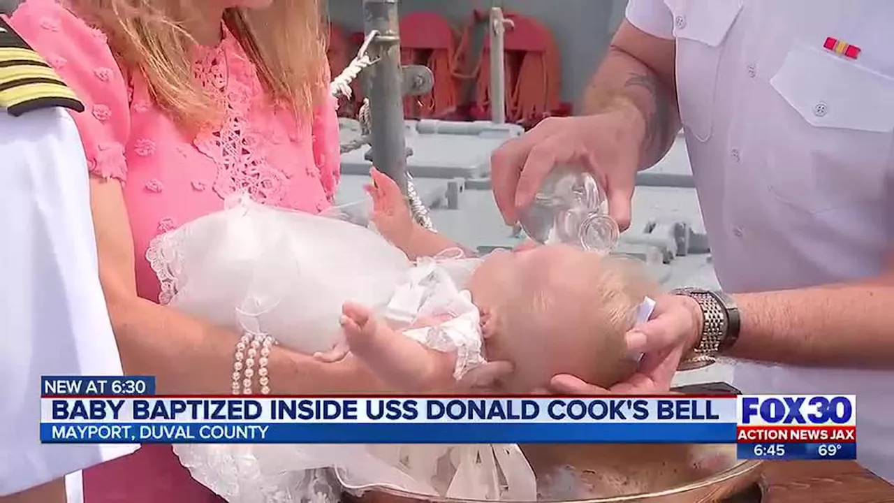 ‘It’s a long-standing Navy tradition:’ Baby baptized inside Navy ship bell