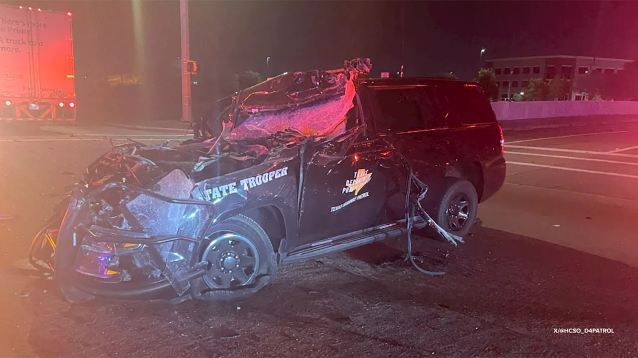 Trooper's vehicle hit by 18-wheeler after pursuit in W. Harris Co., authorities say