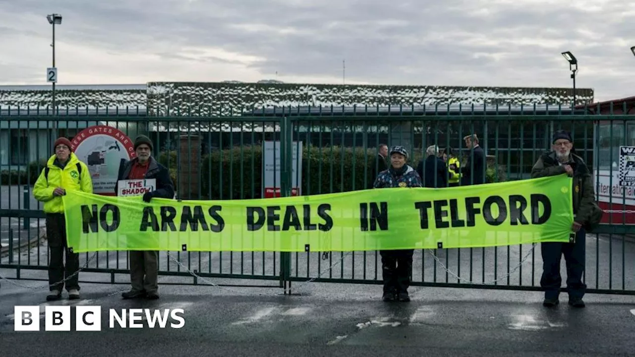 Extinction Rebellion protest at defence convention in Telford