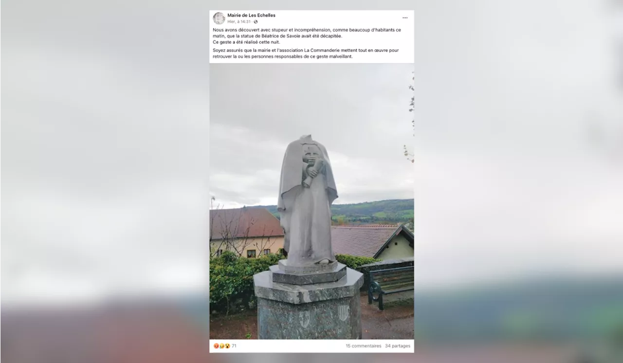 Savoie : une statue de Béatrice de Savoie retrouvée décapitée, une enquête ouverte