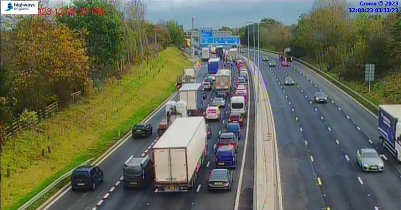 LIVE: Long queues and miles of congestion on M56 near Manchester Airport after crash