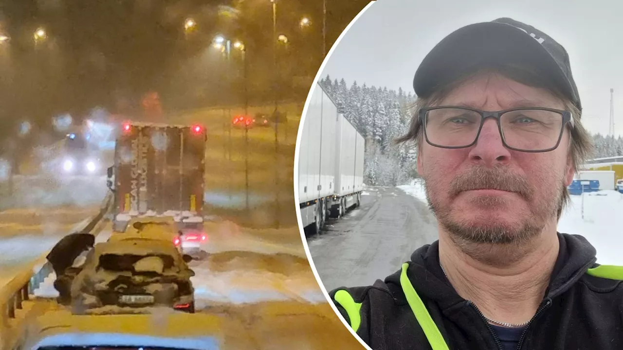 Sven-Erik fick tillbringa natten i snökaoset på E18: ”Har stått här i 18 timmar”