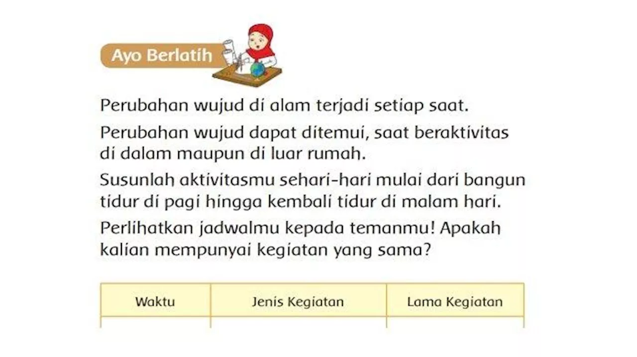 Kunci Jawaban Tema 3 kelas 3 Halaman 228, Ayo Berlatih: Menulis Jadwal Sehari-hari