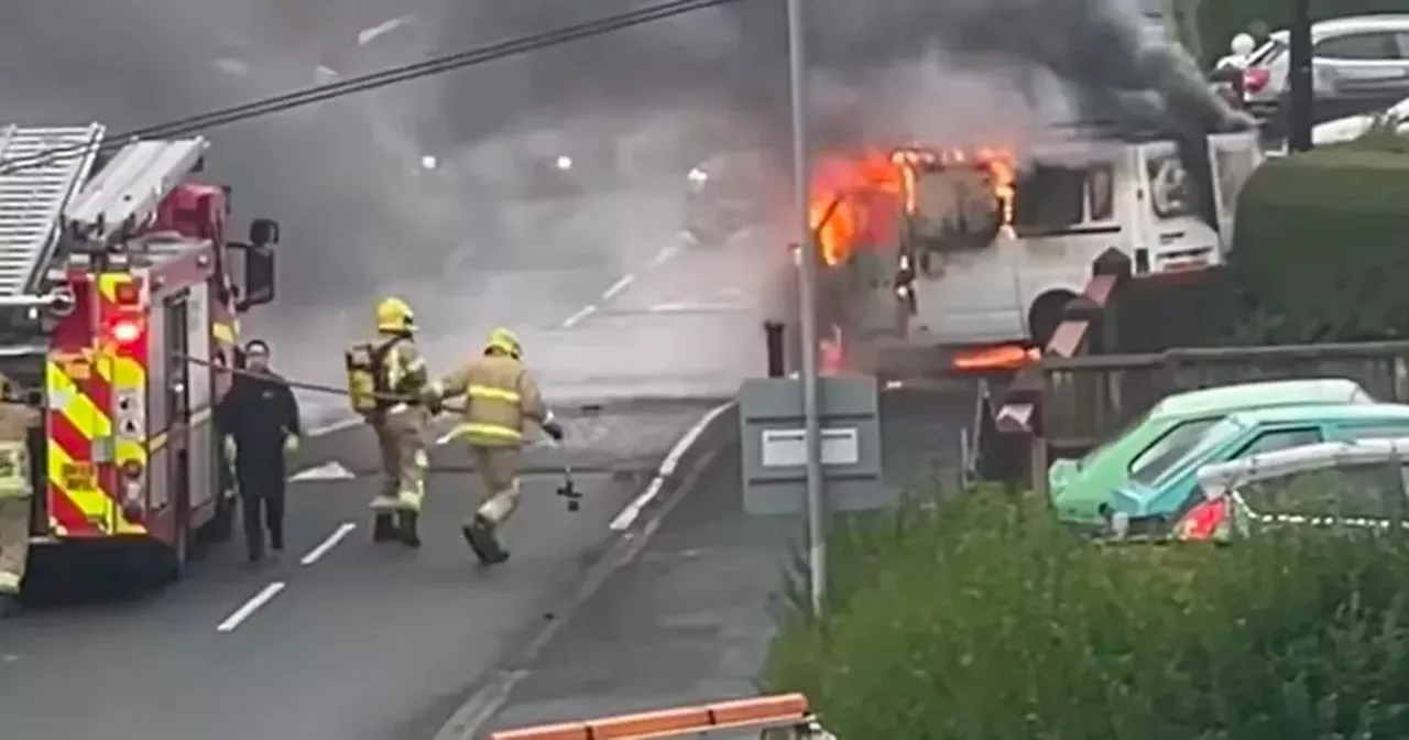 Van goes up in flames after thieves who stole cash box crash it into pole