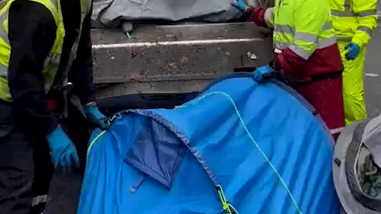 Shocking footage shows homeless tents being confiscated by binmen and police before being thrown...