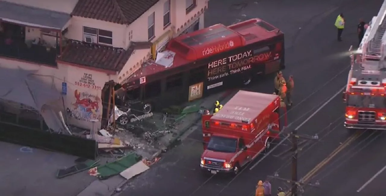 California transit bus crashes into seafood restaurant, more than a dozen injured