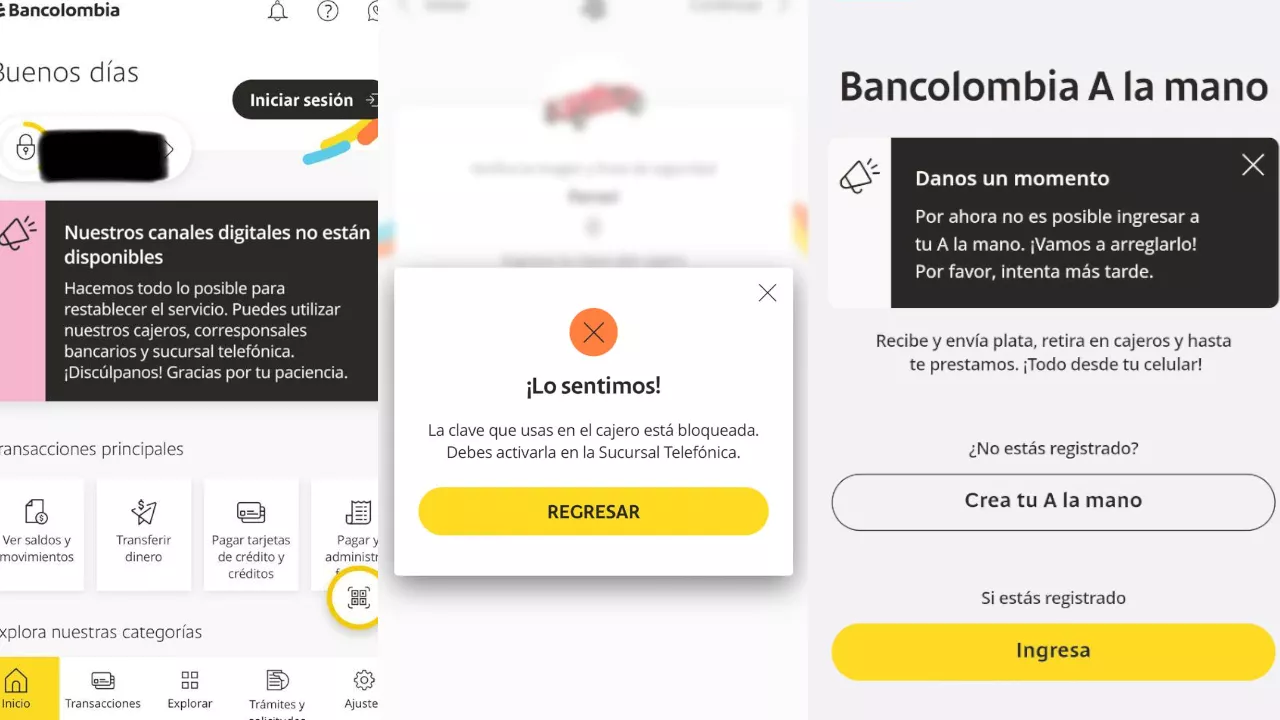'Inténtalo más tarde'. No es el celular, usuarios reportan fallas y claves bloqueadas en plataforma de Bancolombia