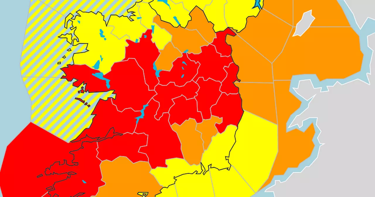 Met Éireann: Status red weather warning extended to 14 counties