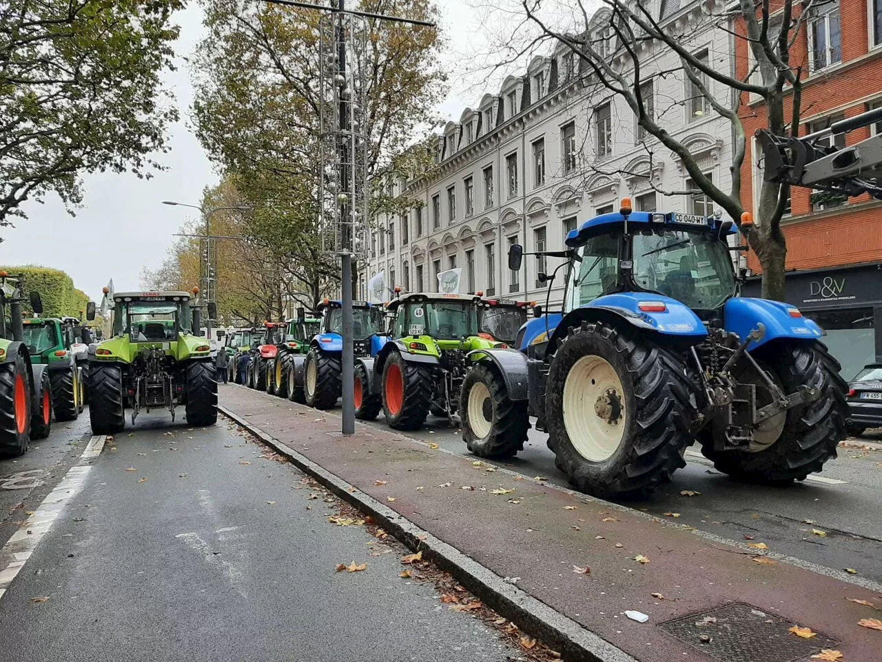 Les agriculteurs en colère font défiler leurs tracteurs dans le centre-ville de Lille