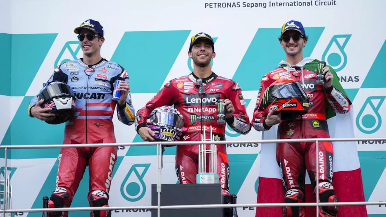 Top 3 Berita Bola: Enea Bastianini Juara MotoGP Malaysia, Francesco Bagnaia Ada di Posisi Tiga